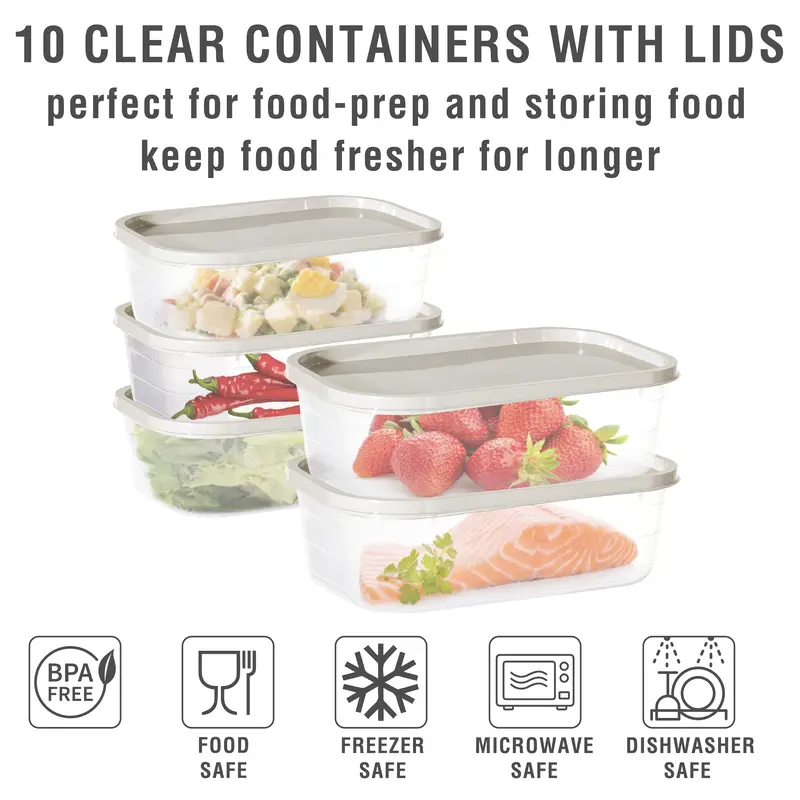 Food Storage Containers Set 10 Pack 880ml & 5 Pack 1250ml Airtight Leak-Proof Meal Prep Containers BPA-Free Microwave Freezer & Dishwasher Safe Durable Food Boxes for Easy Storage Kitchen Utensils Lids Lightweight Stackable 6