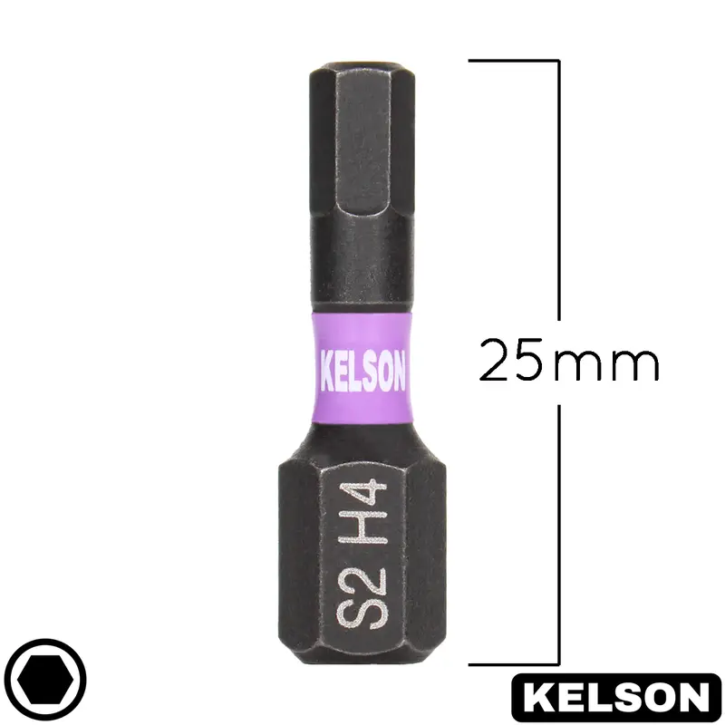 10 x 4mm Hex Allen Impact Screwdriver Bits with 60mm Magnetic Bit Holder - 25mm Bits- Magnetic - 1/4" Universal - KELSON 1