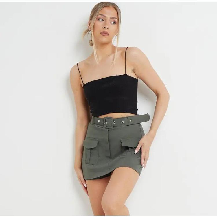 [Order Amount Over 20 Minus 5 ]Womens Commuter Stretchy Cargo Combat Belted Skort Short Skirt Fabric Pocket Womenswear Bottom sabrinacarpenter skirts 5