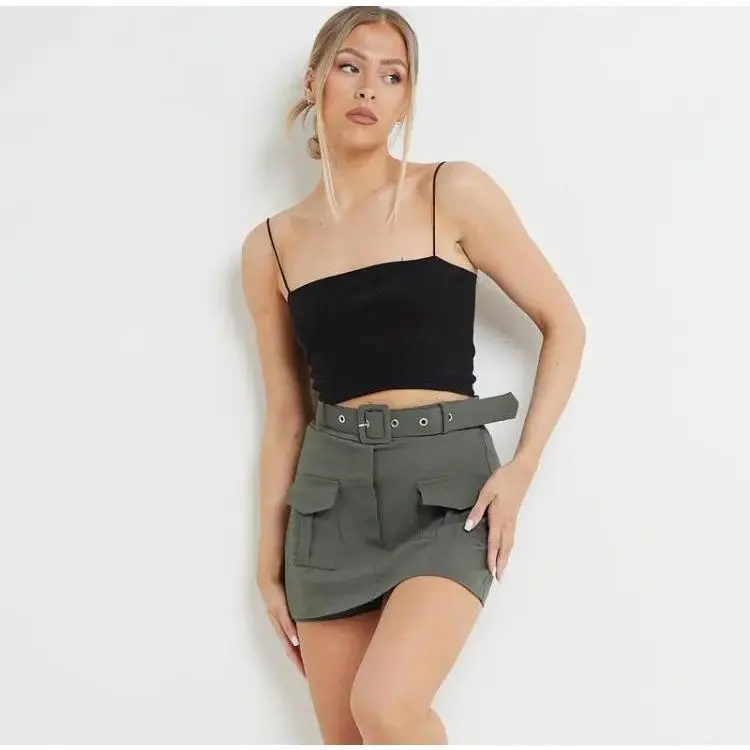 [Order Amount Over 20 Minus 5 ]Womens Commuter Stretchy Cargo Combat Belted Skort Short Skirt Fabric Pocket Womenswear Bottom sabrinacarpenter skirts 5