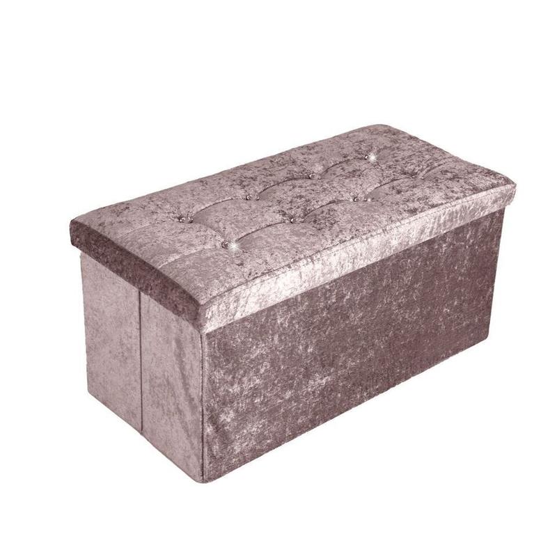 Crushed Velvet Diamante Ottoman Folding Storage Box Seat Foot Stool Bench 2 Size 8