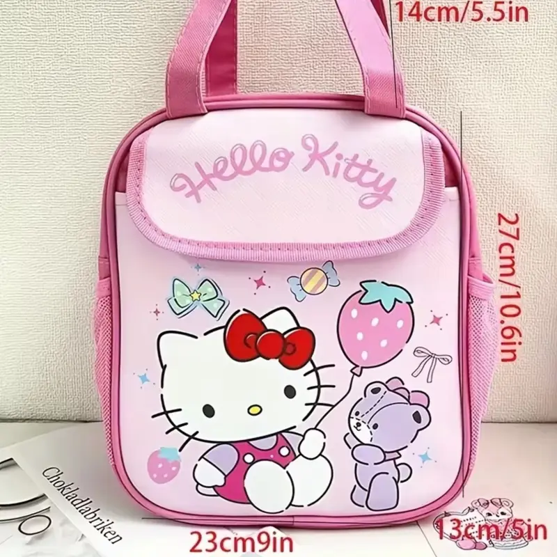 1pc Cute Sanrio Hello Kitty, Cinna & Kuku Insulated Fashionable Lunch Bag - Reusable, Foldable, Zipper Closure, PU Material, Unlined 3