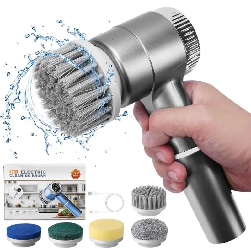 LED Electric Spin Scrubber With Brush/Heads - Powerful Handheld Cleaning Tool, Three Speed Machine, For Kitchen, Oven, Floor, Tiles, Cars, Daily Use, Best Christmas Gift scrubbing scrub 4