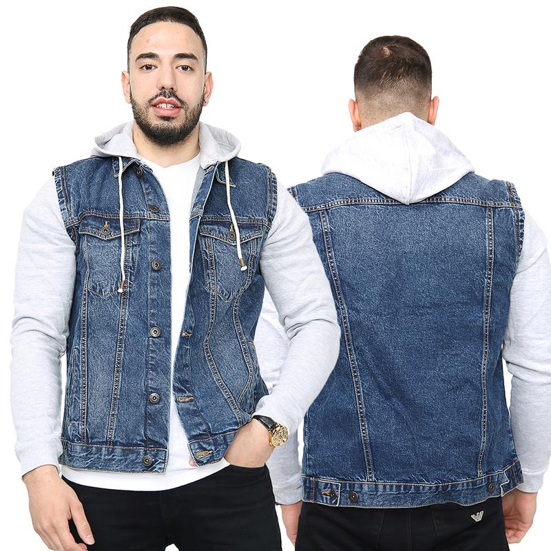 NOROZE Mens Trucker Denim Long Sleeves Jacket Detachable Hood Washed Denim Fleece Hoodie Classic Menswear Casual Western Style Jean Jackets Coat UK Sizes S-XXL 1