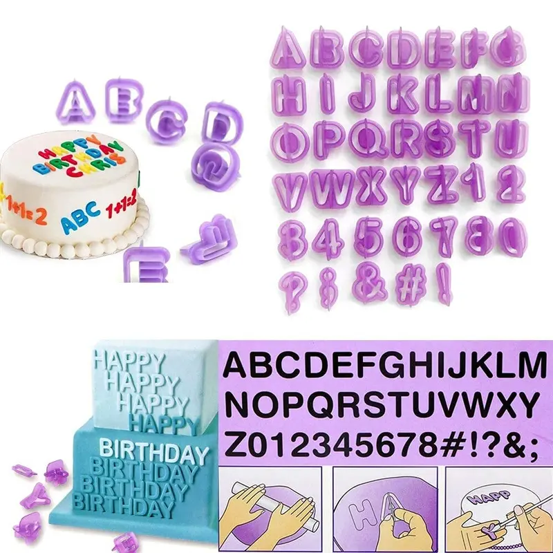 40-Piece Alphabet Cookie Cutters Set - Plastic Letter and Number Cutters for Cake Decorating, Fondant, Biscuits, and Pastries - Uppercase Fondant Molds for Sugarcraft - Cake Decorating Tools for DIY Baking - Baking Set with Plunger Baking Mould Tools 5