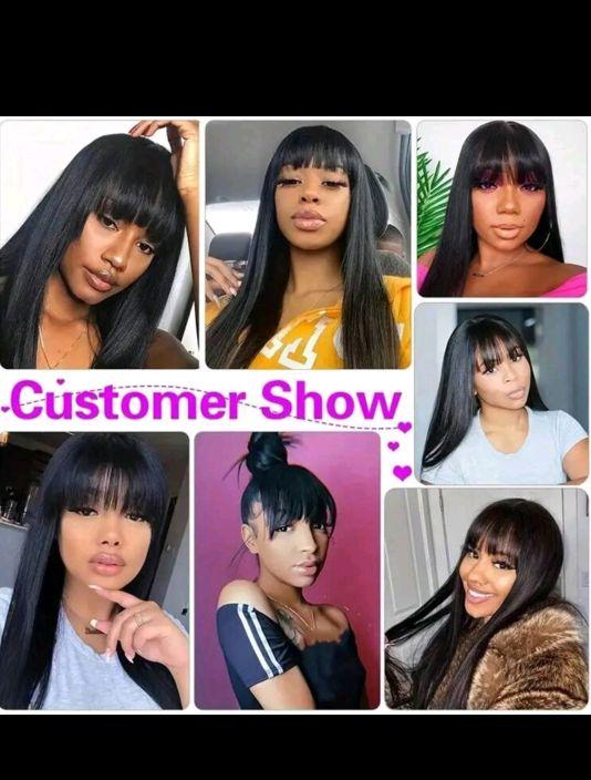 Product Introduction of Brazilian Straight Virgin Hair Wigs 180% Density with Bangs - Natural Black Color 6