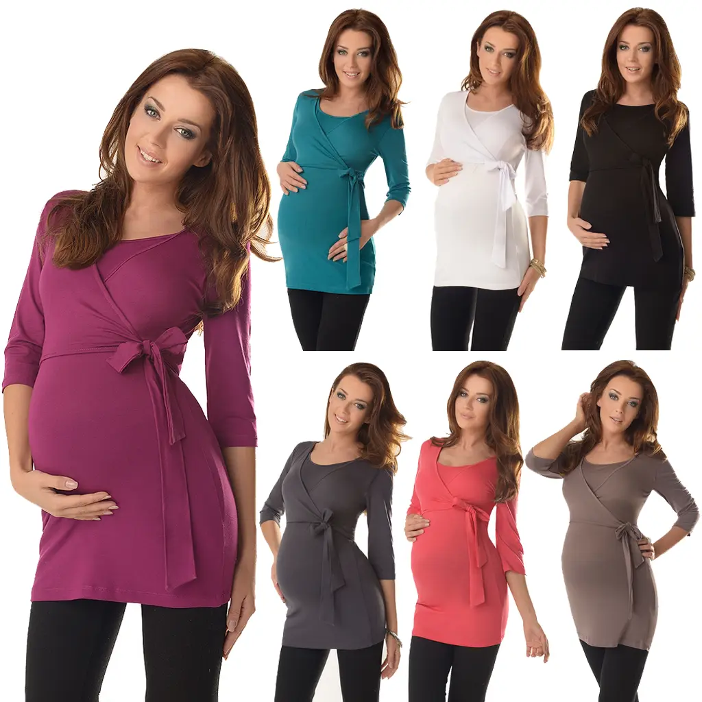 Maternity Nursing 3/4 Sleeved Wrap Top Tunic Pregnancy Pregnant Breastfeeding 7035