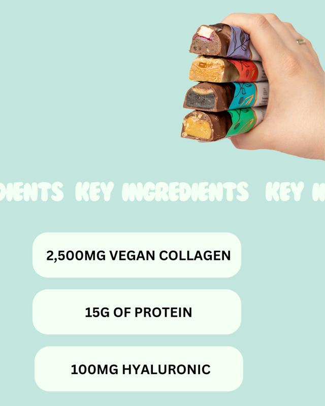 Jade & Joy Collagen Protein Bars, 12 x 50g Selection Pack, 2500mg Vegan Collagen, High Protein, Low Sugar, Low Calories, Dairy Free and Gluten Free, Vitamins & Minerals, Plant Collagen, Milk and White Chocolate Snack Natural 1