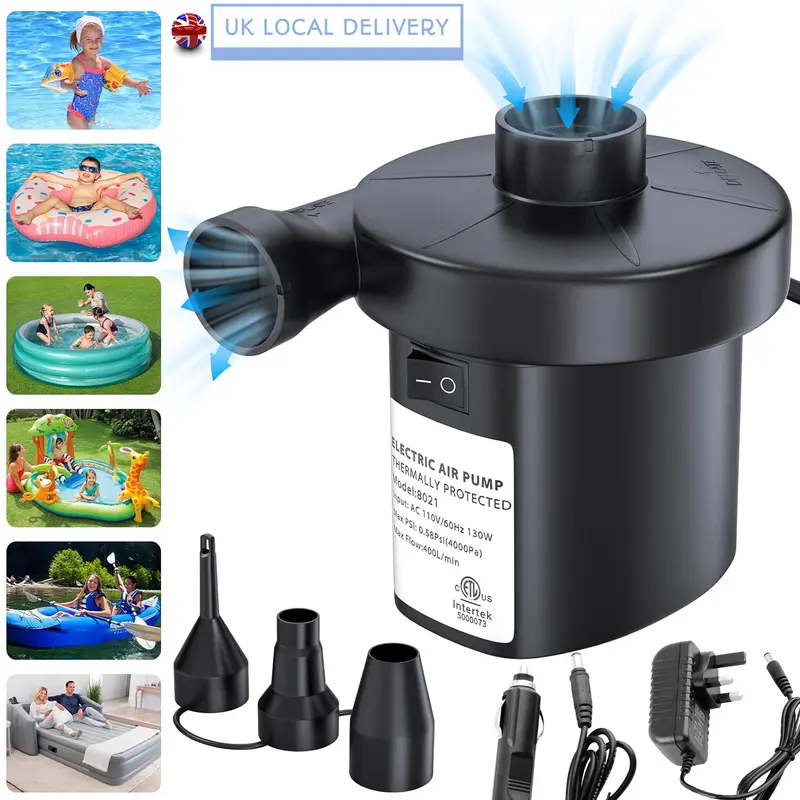 [30% OFF] Electric Air Pump, Portable Quick-Fill Air Pump with 3 Nozzles, 220V AC/12V DC, Perfect Inflator/Deflator Pumps for Outdoor Camping, Inflatable Cushions, Air Mattress Beds, Boats, Swimming Ring 0
