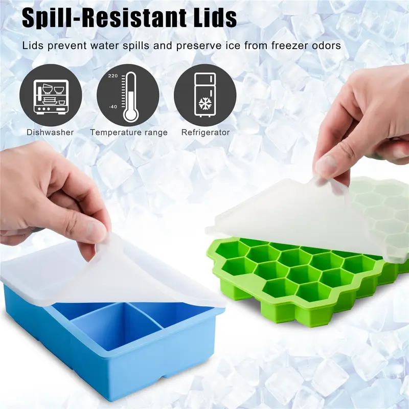 HOMESSENTIALS Silicone Ice Cube Trays with Lids Pack of 2 - Easy Release, Food-Grade, Spill-Proof, Odourless, Stackable & Dishwasher Safe Kitchen Utensils icecubetray 5
