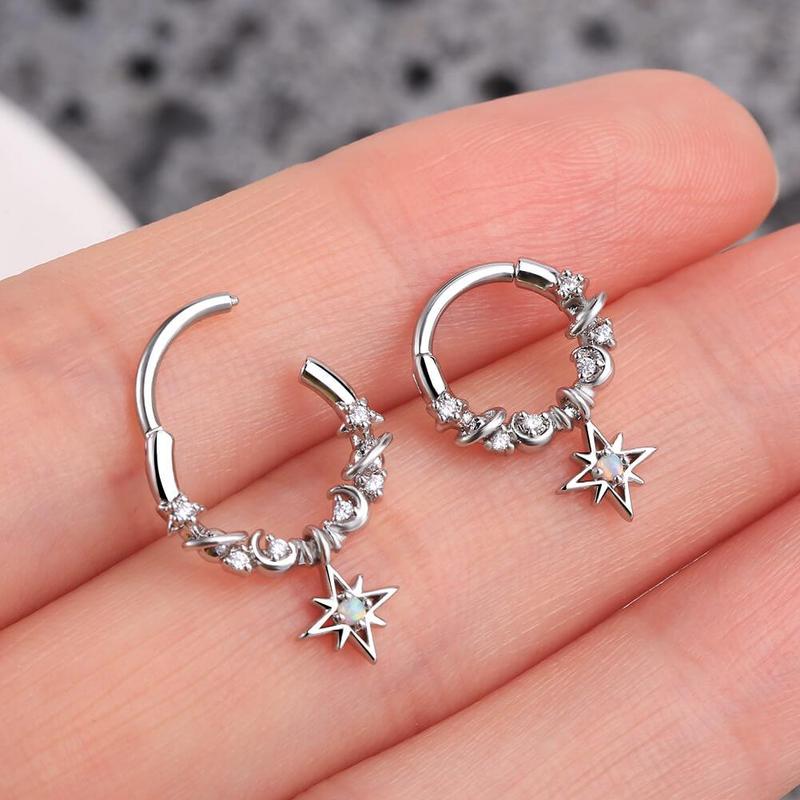 OUFFER 16G Star/Moon/Planet Dangle Septum Ring Helix Silver Gold Jewelry Earrings 5