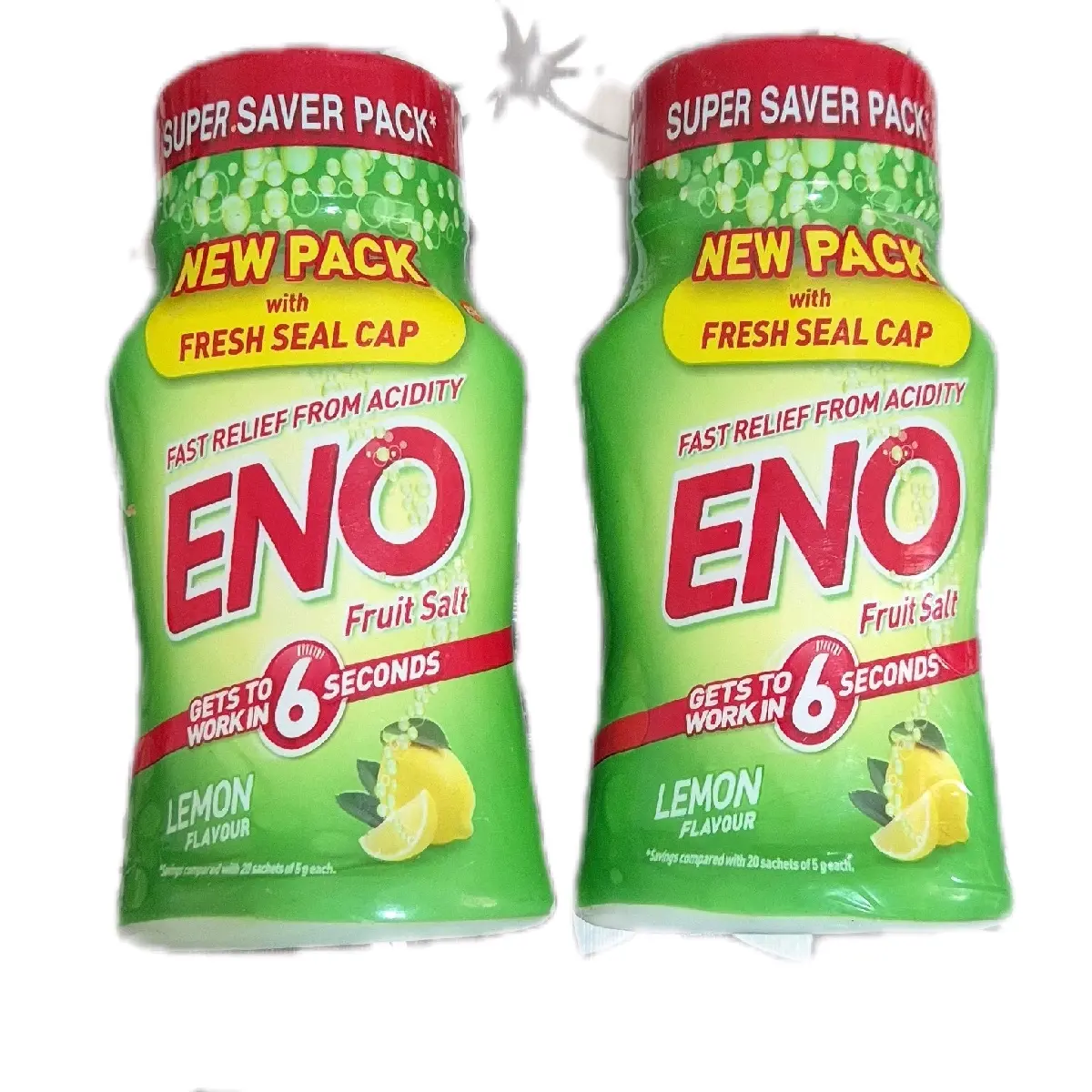 ENO Fruit Salt - Lemon Flavor, 2 bottles of 100g powder, Fast Refreshing Relief for Indigestion/Heartburn