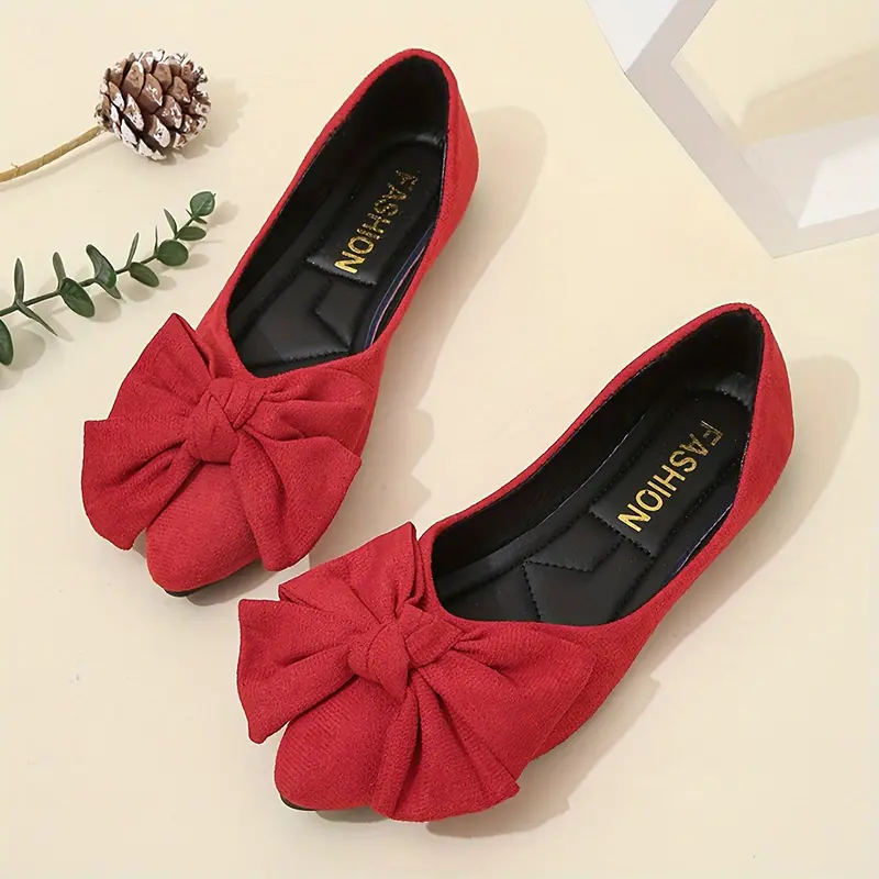 Women's Bowknot Decor Flat Shoes, Casual Point Toe Slip On Shoes, Lightweight & Comfortable Shoes 5