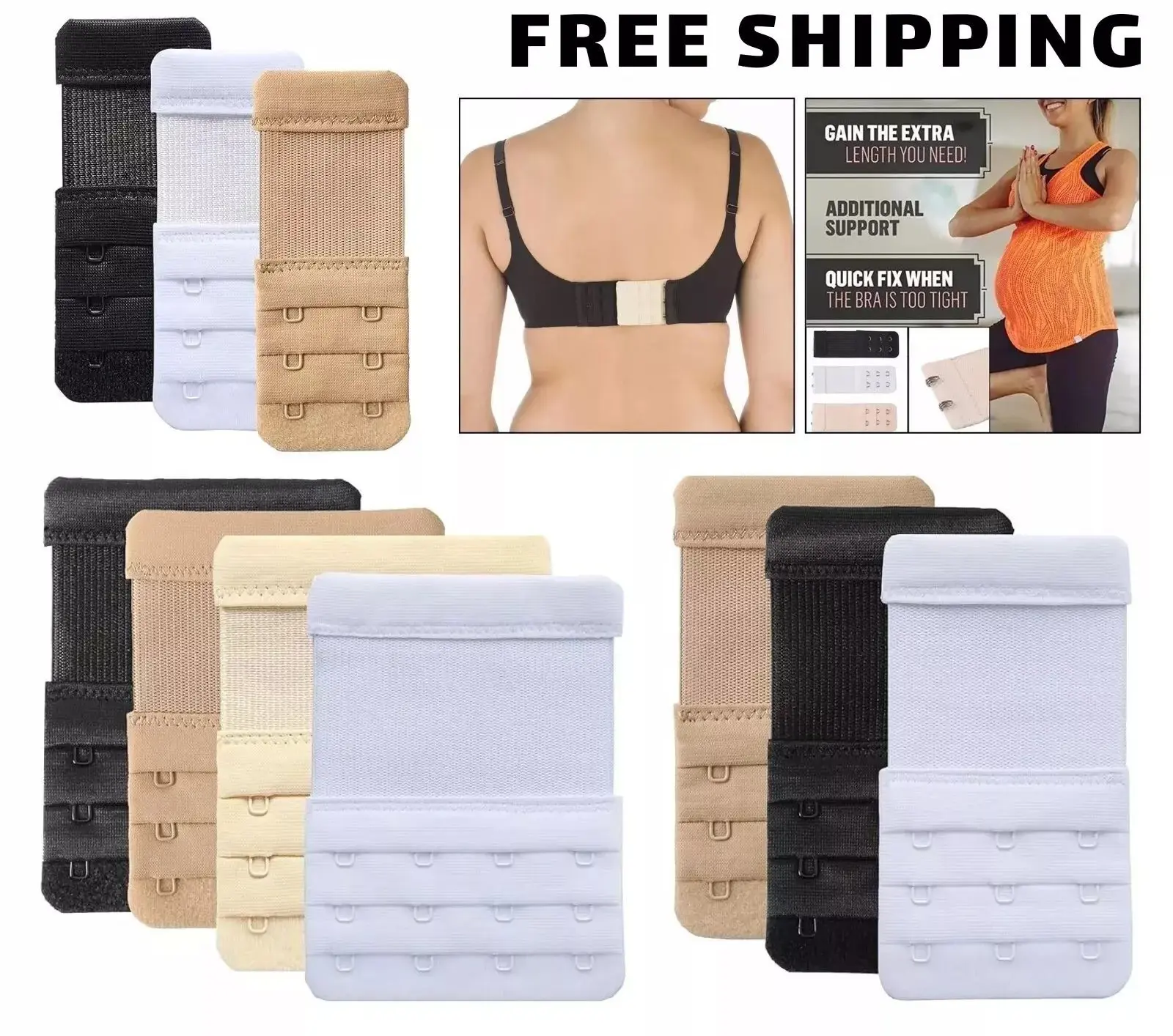 3ROW 3 Hook Bra Extender Bra Strap Strapless Underwear Maternity Bra Extender Womenswear Comfort