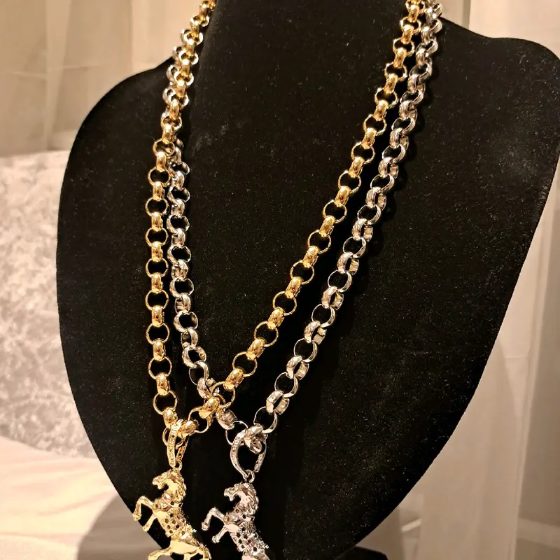 horse pendant on medium weight belcher chain gold or silver plated available stainless Steel 24inc length 8