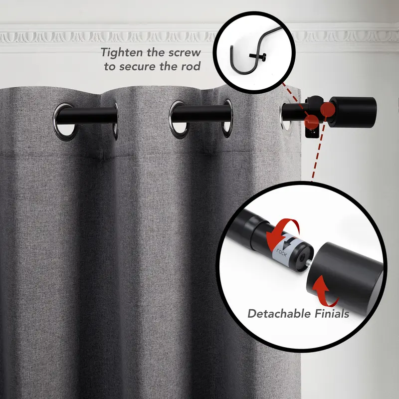 Deconovo Curtain Poles with Brackets and Finials, 25mm Extendable Decorative Curtain Rail, Sturdy Splicing Curtain Rod for Windows 1
