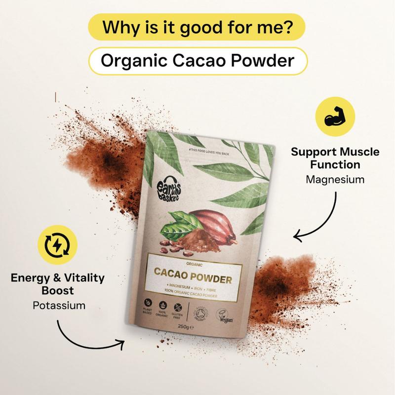 Earths Basket Organic Cacao Powder 250g, Peruvian, Natural & Pure Theobroma Cacao. Baking Bake Baking Bake Iron Flour 2