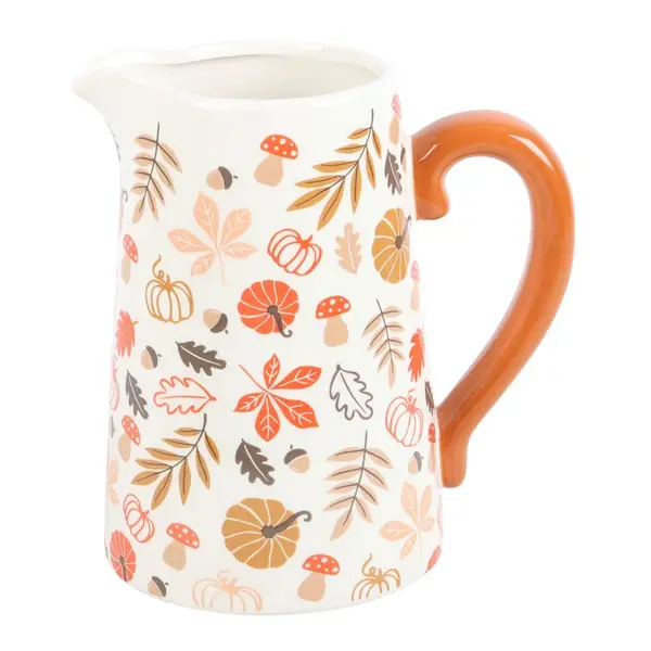 17cm Autumn Leaves and Pumpkins Ceramic Flower Jug 1