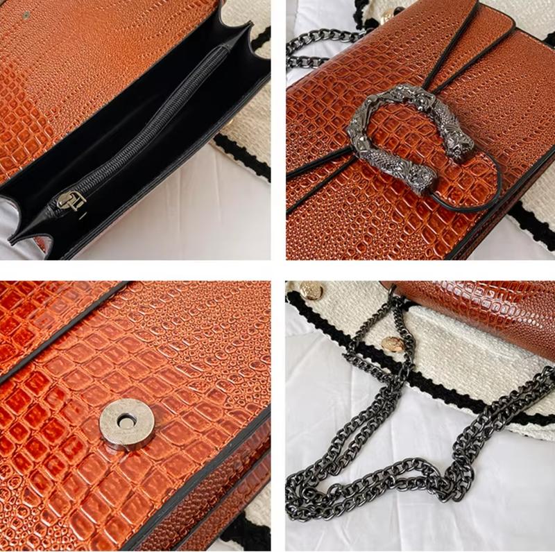 Product Introduction of Women's Elegant Crocodile Embossed Square Bag, Fashionable Chain Strap Shoulder Bag for Daily Used, Casual Trendy Versatile High-quality Daily Commuting Bag handbag  women designer  handbags 7