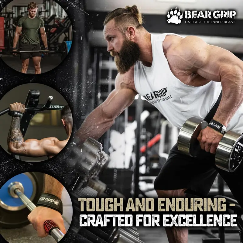 BEAR GRIP Straps - Premium Neoprene Padded Heavy Duty Double Stitched Weight Lifting Gym Straps, Deadlift, Gym Accessories for Men and Women, Advanced Gel Grip, 100% cotton, Extra long length 2