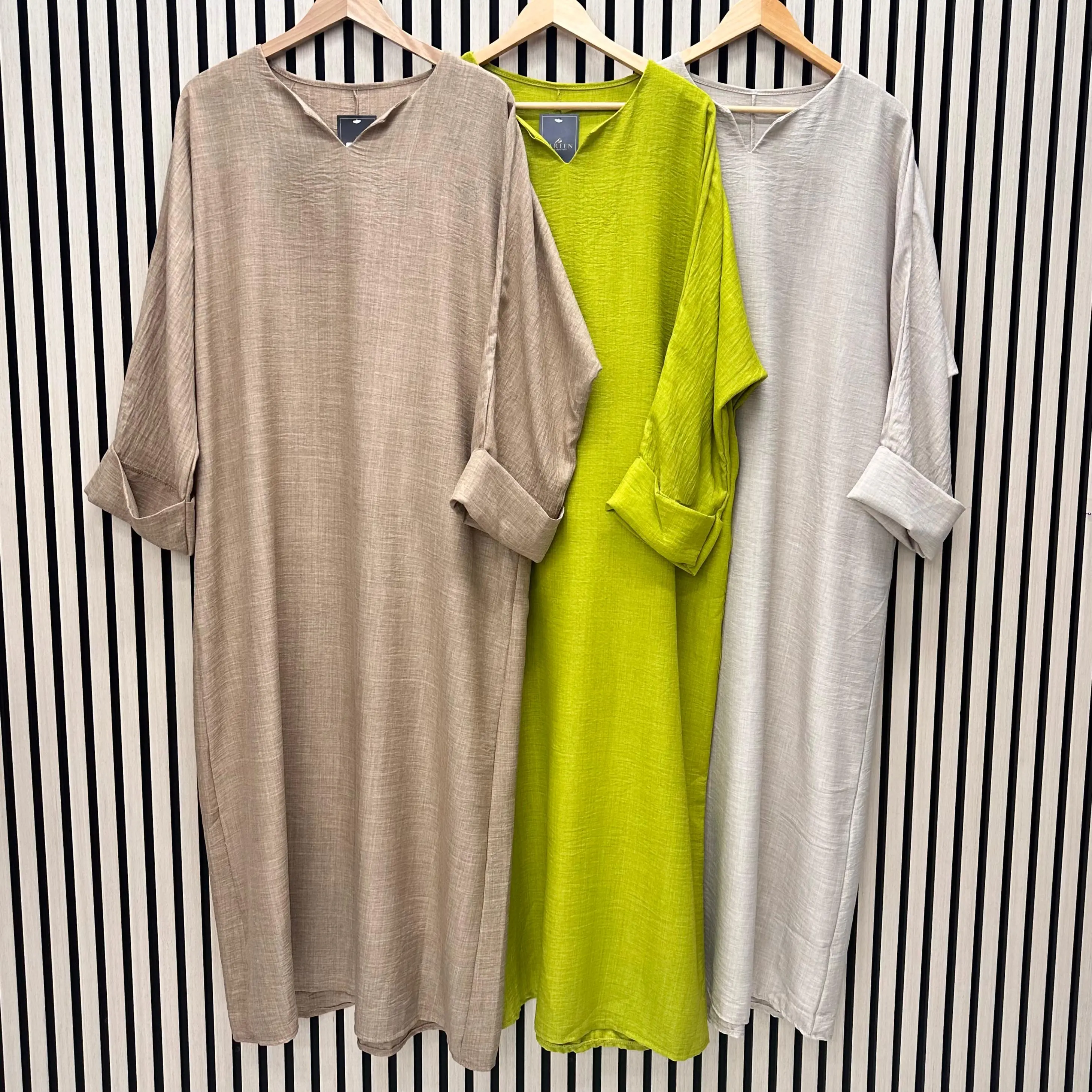 NEW Afreen Linen Folded-Sleeve Abaya Dress - Free Size UK6-16 - 3 Colours - Women's Modestwear
