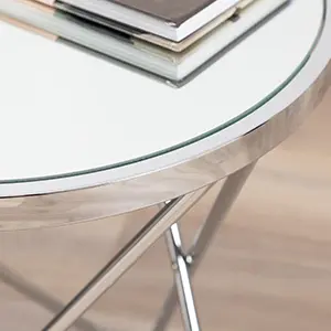 Round Side Table for Living Room Furniture, 50cm Clear Glass Top Sofa Table for Small Spaces, End Table with Chrome Metal Legs 5