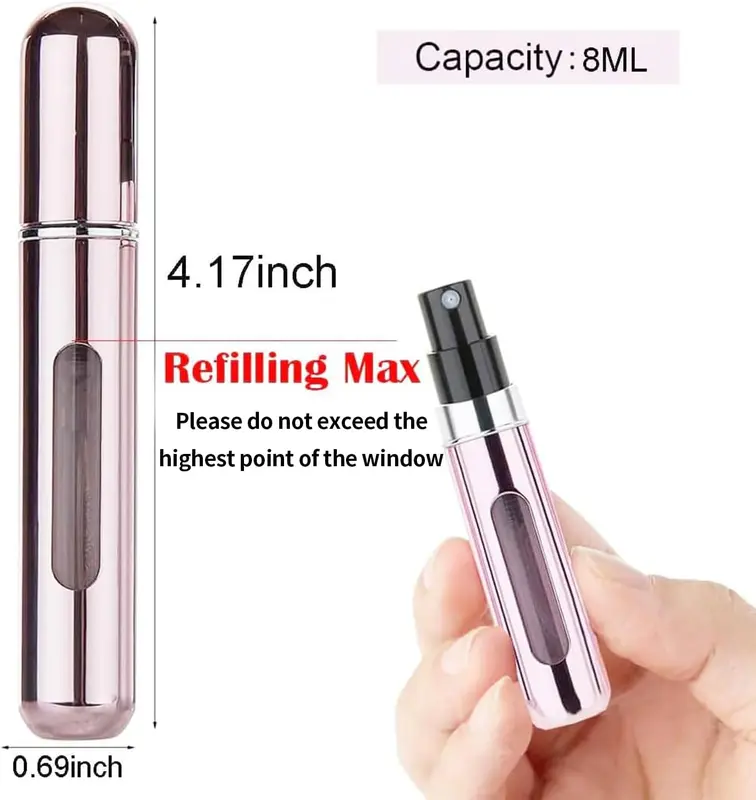 Perfume Atomizer Refillable, 8 ml Refillable Atomiser Perfume Spray Bottle Mini Aluminium Container Cover Set Transparent Friend Window Glass Insert Plastic 1