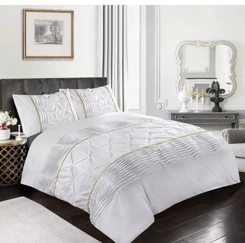 Luxurious Eleanor Laced Pintuck Diamond Duvet Quilt Cover Set With Pillowcases UK Seller 5