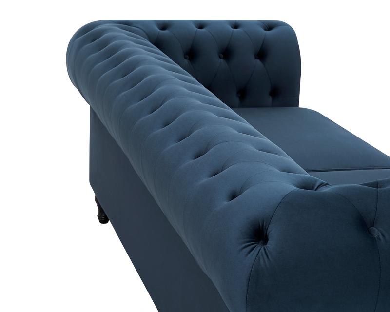 Chesterfield Velvet Fabric 3 Seater Sofa, Midnight Blue 3