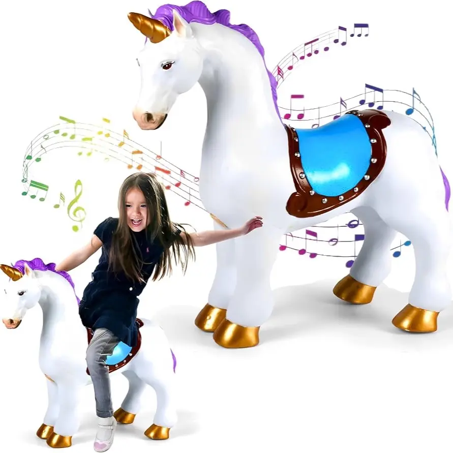 23" Unicorn Sit On With Music Sounds, Outdoor/Outdoor Unicorn Ride on Toys with golden horn, Birthday Gift 18 Month 2 3 4 5 6 Year Old Kid