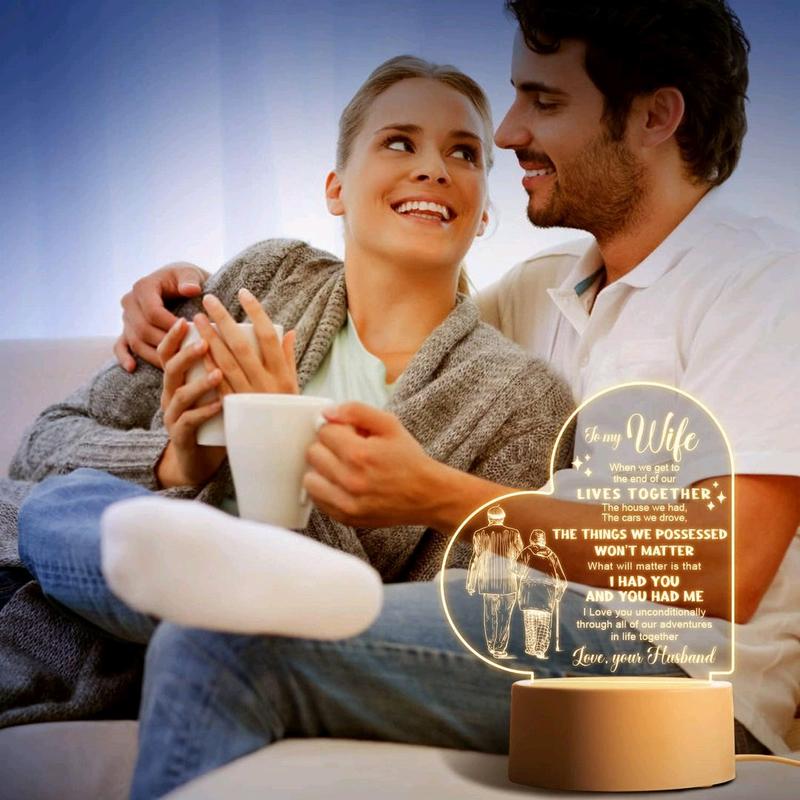 Valentines Gifts for Wife - Engraved Acrylic Night Light Present for Wife, Wife Birthday Gifts from Husband, Romantic Christmas Wedding Anniversary Valentines Day Gifts for Her 2