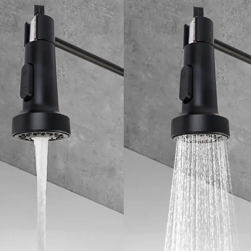 Monobloc Kitchen Sink Mixer Tap with Pull Out Hose Sprayer Single Lever - Black, for Home Improvement 1