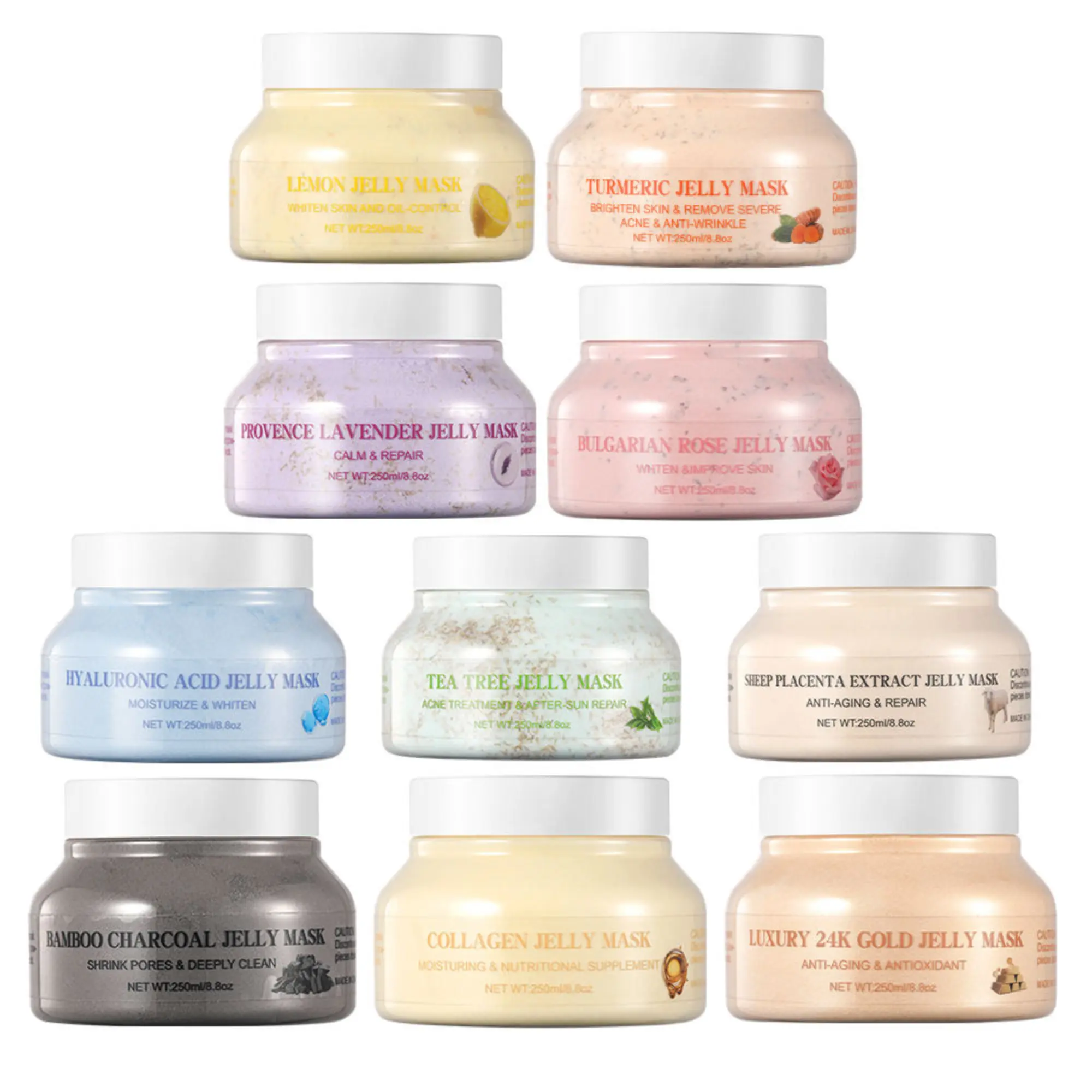 Ideal Jelly Masks for All Skin Types (250ml Each) | Brightening, Anti-Aging, Hydration, Natural Ingredients, Acne Treatment and Soothing