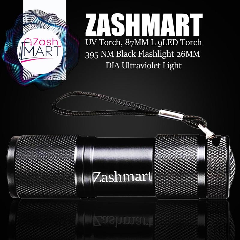Zashmart UV Torch, Torch Light, 87MM L 9LED Echo Torch, 395 NM Black Flashlight led torch, Powerful UV Light For Pet Urine Detection and Carpet Inspection, Bright Torch light, 3 x AAA Portable Battery (Not Included), High Power Torch for all Detector). 7