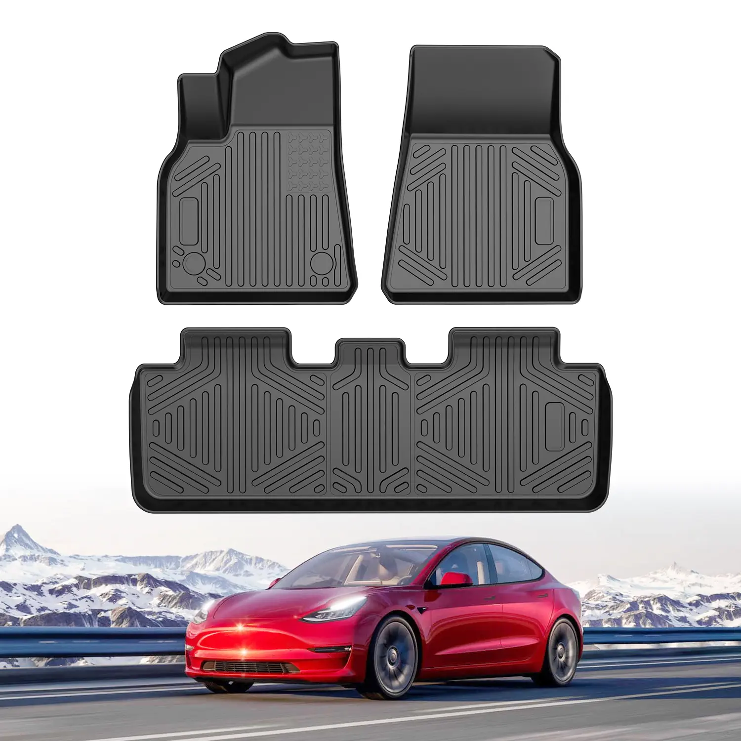 VEVOR Automotive Floor Mats, Fits for Tesla Model Y 2021-2024, 3 pcs Front and 2nd Row Liners, All Weather Custom Fit TPE Vehicle Floor Mats, Easy to Clean and Secure Floor Liners for SUV, Black