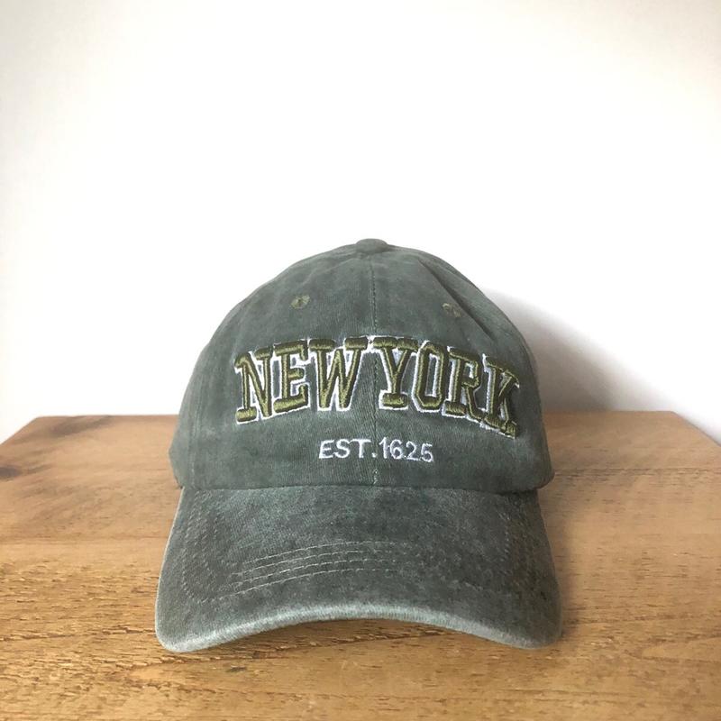Adjustable Unisex Baseball Cap with New York Embroidered Design and Washed Green / Grey Effect cap cute 1