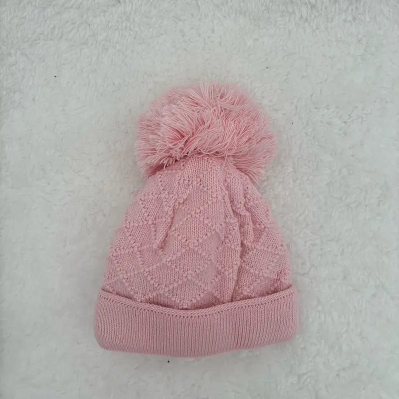 Baby boys pink or blue diamond bobble hats 0-12 months 1
