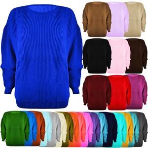 Womens Ladies Oversized Baggy Long Thick Knitted Plain Chunky Top Sweater Jumper UK Size 8-22 Knitwear Womenswear Comfort Long Sleeve Fashion Underwear Round Neck