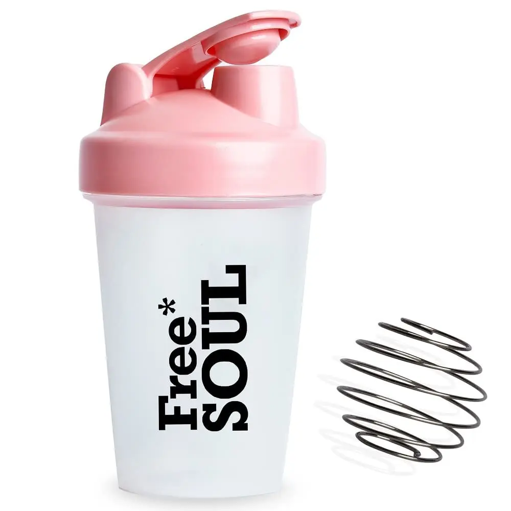 Protein Shaker Bottle 400ml with Mixball - Pink - BPA Free - Mini Water Bottle for Protein Shakes - Small & Easy to Grip & Temperature Safe - Free Soul