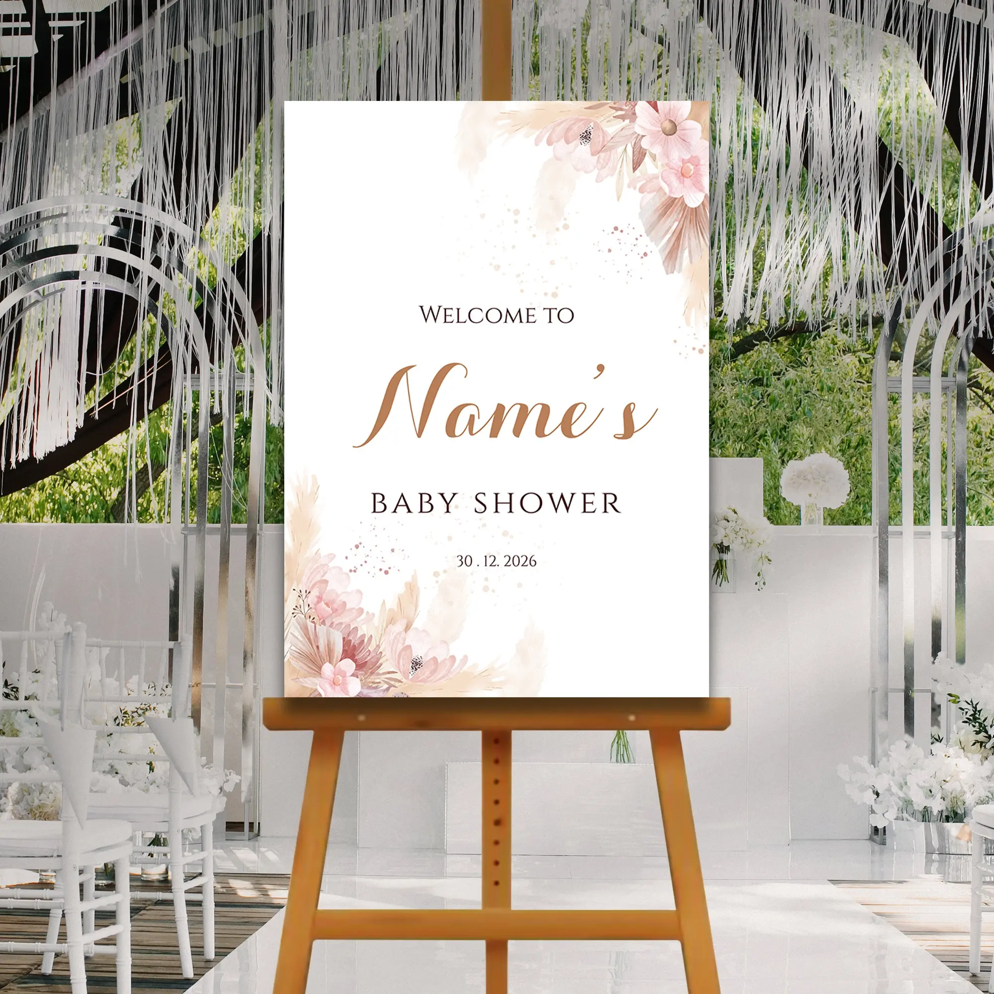 PAMPAS Baby Shower Welcome Board, A1, A2, A3 or A4, Gender Neutral Baby Shower Sign, Baby Welcome Sign, Baby Boy Baby Girl Shower, Party