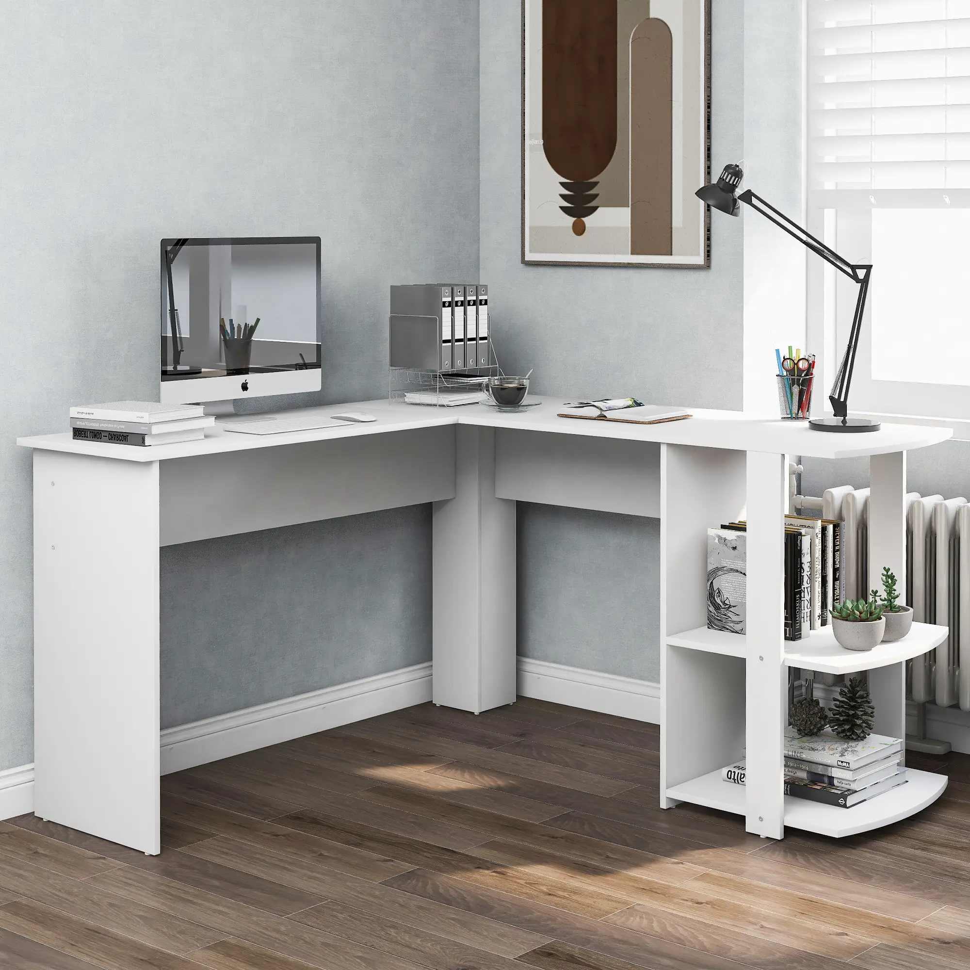 Corner Desk Office Desk for Home L-Shaped Desk Gaming Desk Large Computer Desk PC Laptop Study Gaming Table Workstation for Home Office, Easy to Assemble (White)