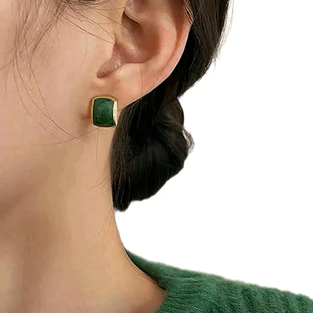 Gold/Green Studs Earrings - Fashion Jewellery for Women