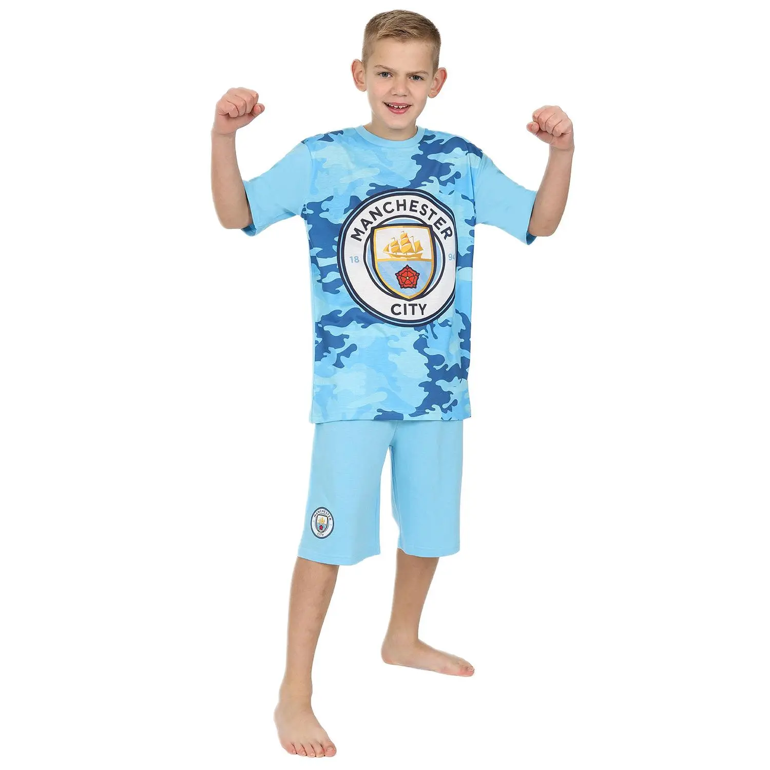 Boys Manchester City Blue Camouflage Short Pyjamas
