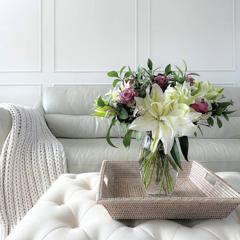 Luxury Lilac Charm Fresh Flower Bouquet with Lilac Roses and White Alstroemeria - Home, Interior, Decor, Decorative, Gift 2