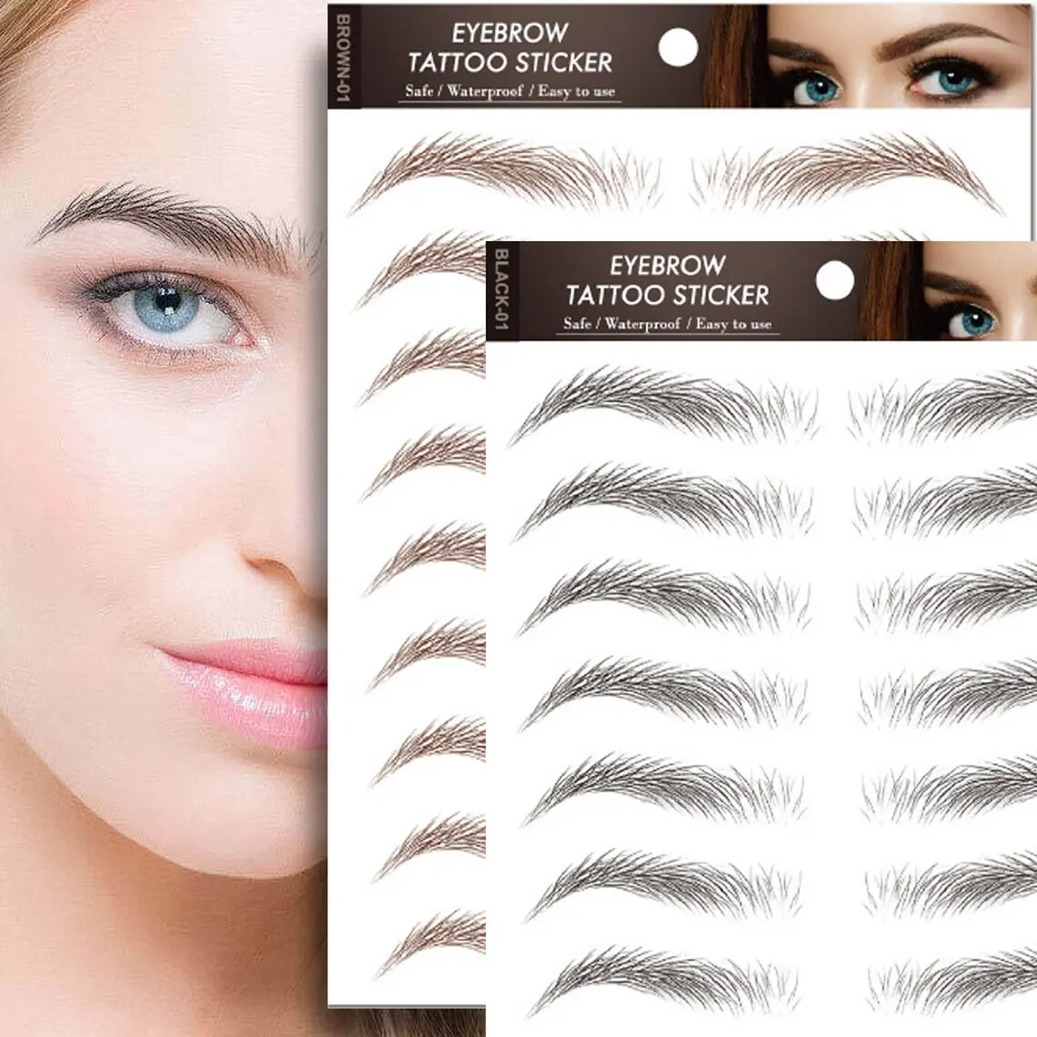 Eyebrow Tattoos Waterproof Stick, Temporary Black Brown Eyebrow Packs Application-Long Lasting, High Definition Makeup Clear Cosmetic Peel Multicolor