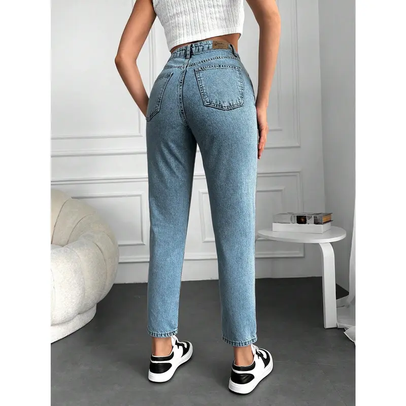PETITE Women High-Waisted Pocketed Straight-Leg Casual Cropped Jeans Cotton Fit Womenswear Bottom 1