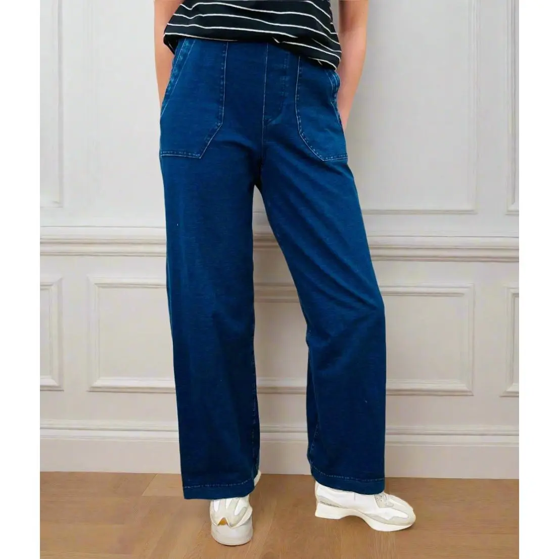 Dark Denim Casual Wide Leg Trousers