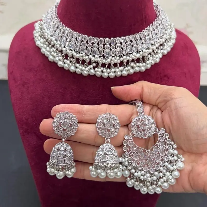Jhumka Tikka Set for Women - Traditional Indian Jewelry pakistan jewellery mehndi s kundan i desi wedding sale necklace 3