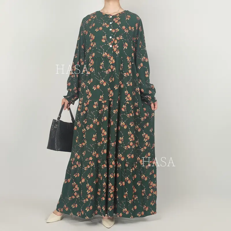 HS0620 HASA SERIES Rayon Long Dress Flower Design plain minimalist 1