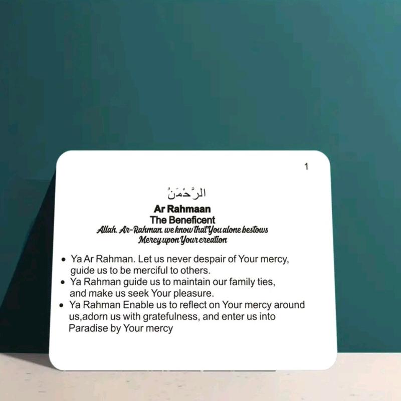 Dua Cards using 99 Allah Names- Glossy Finish, English/Arabic Text, Daily Office Supplies for focused and Effective Prayer 4